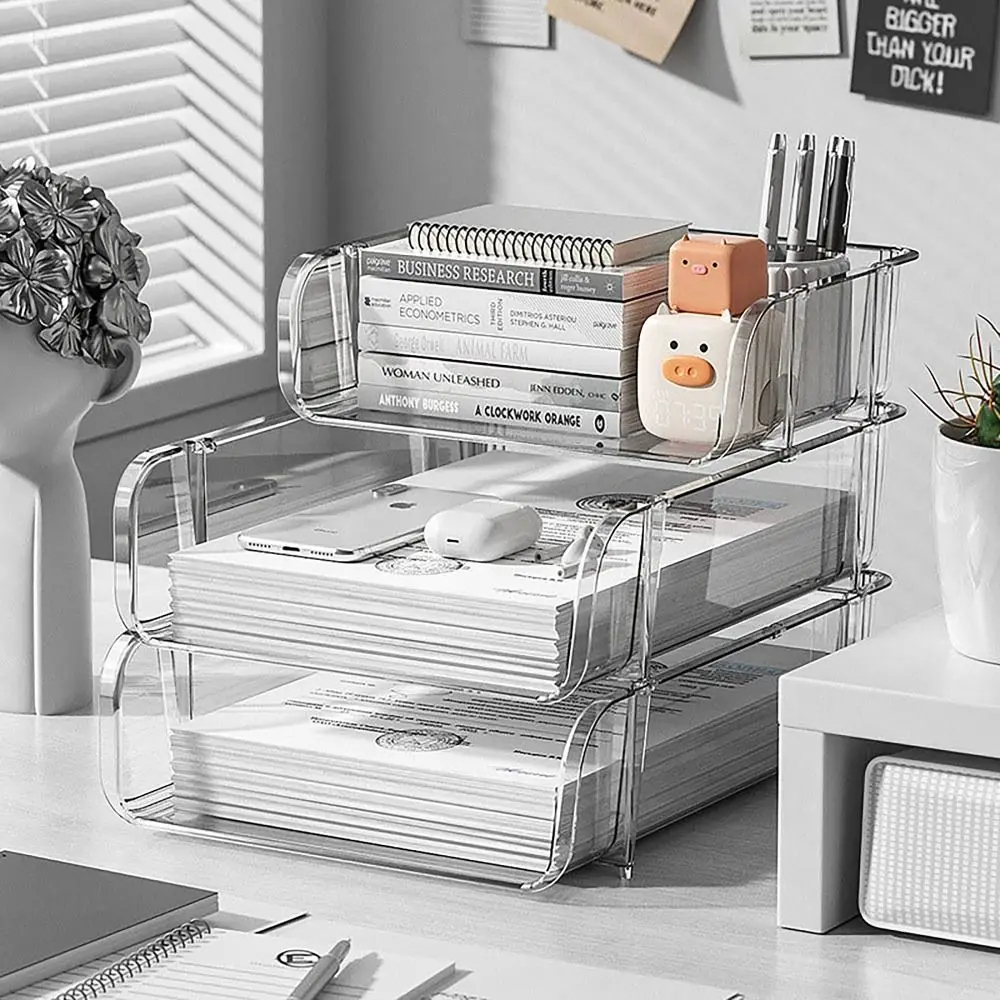 Desktop Filing Tray - Plastic File Storage Tray Stackable Desktop