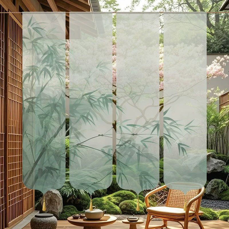 Room Divider Bamboo - ✨Zen Bamboo Print Sheer Room Divider