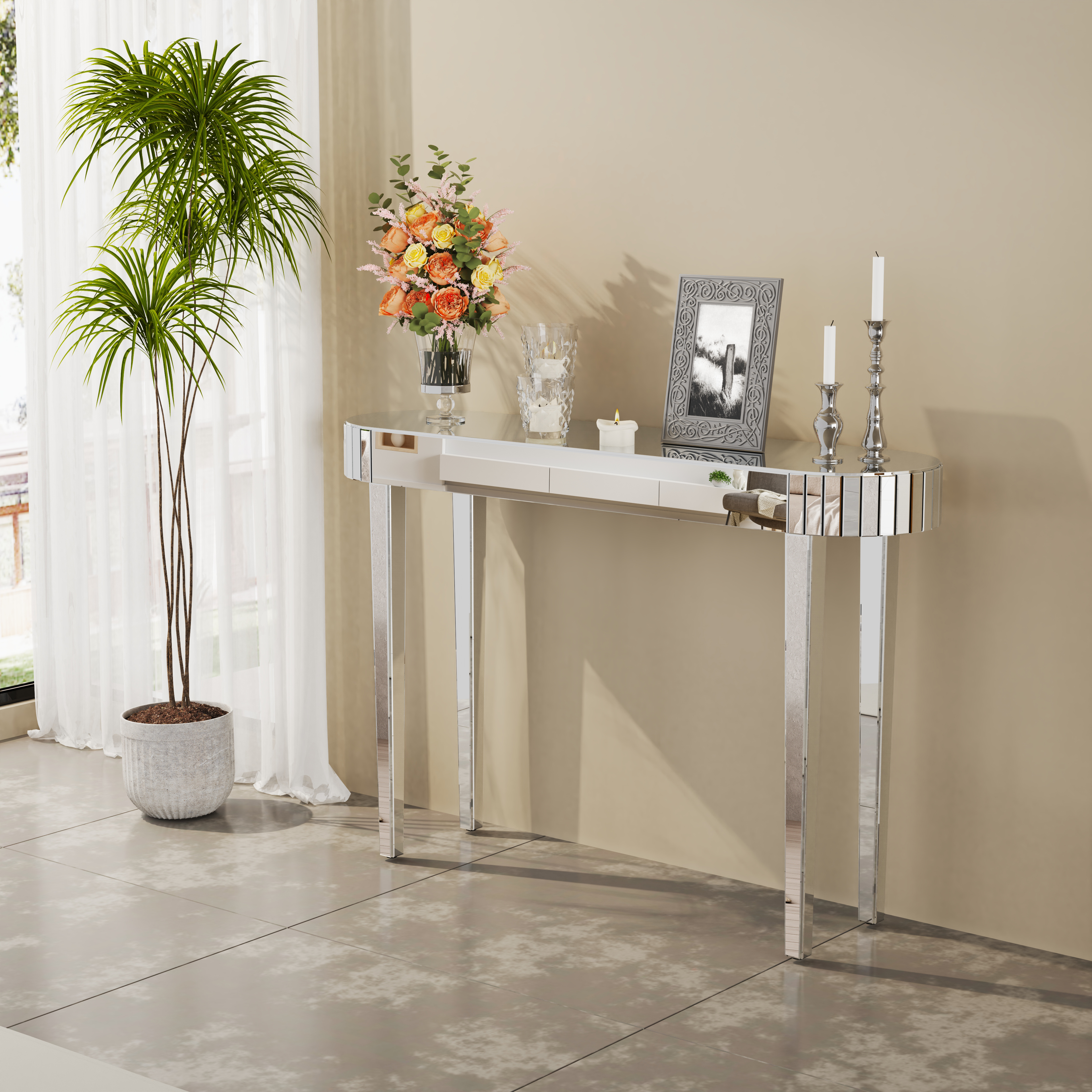 Office Furniture Hon - Mirrored Console Table,Mirrored Makeup Vanity Table