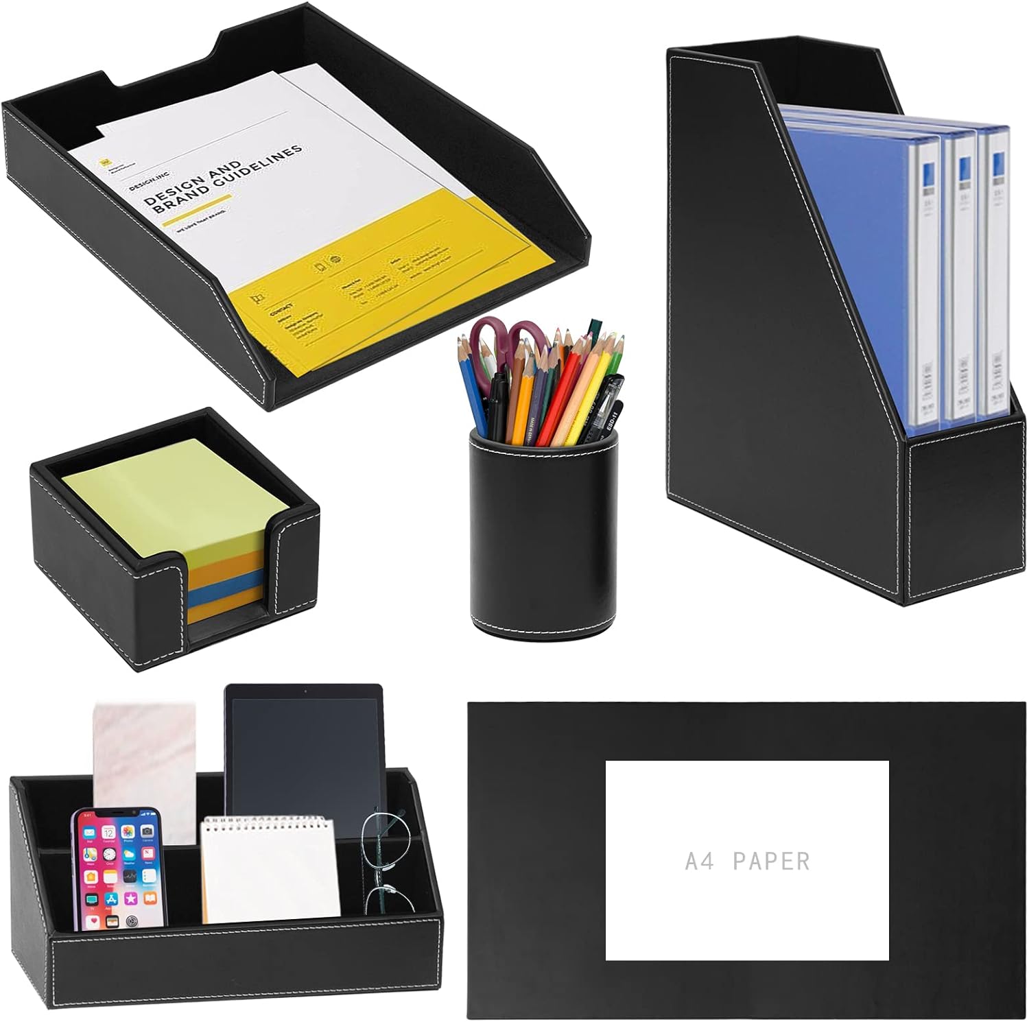 Desktop Filing Tray - Desktop Multi-purpose Organizer Leather Desktop Tray