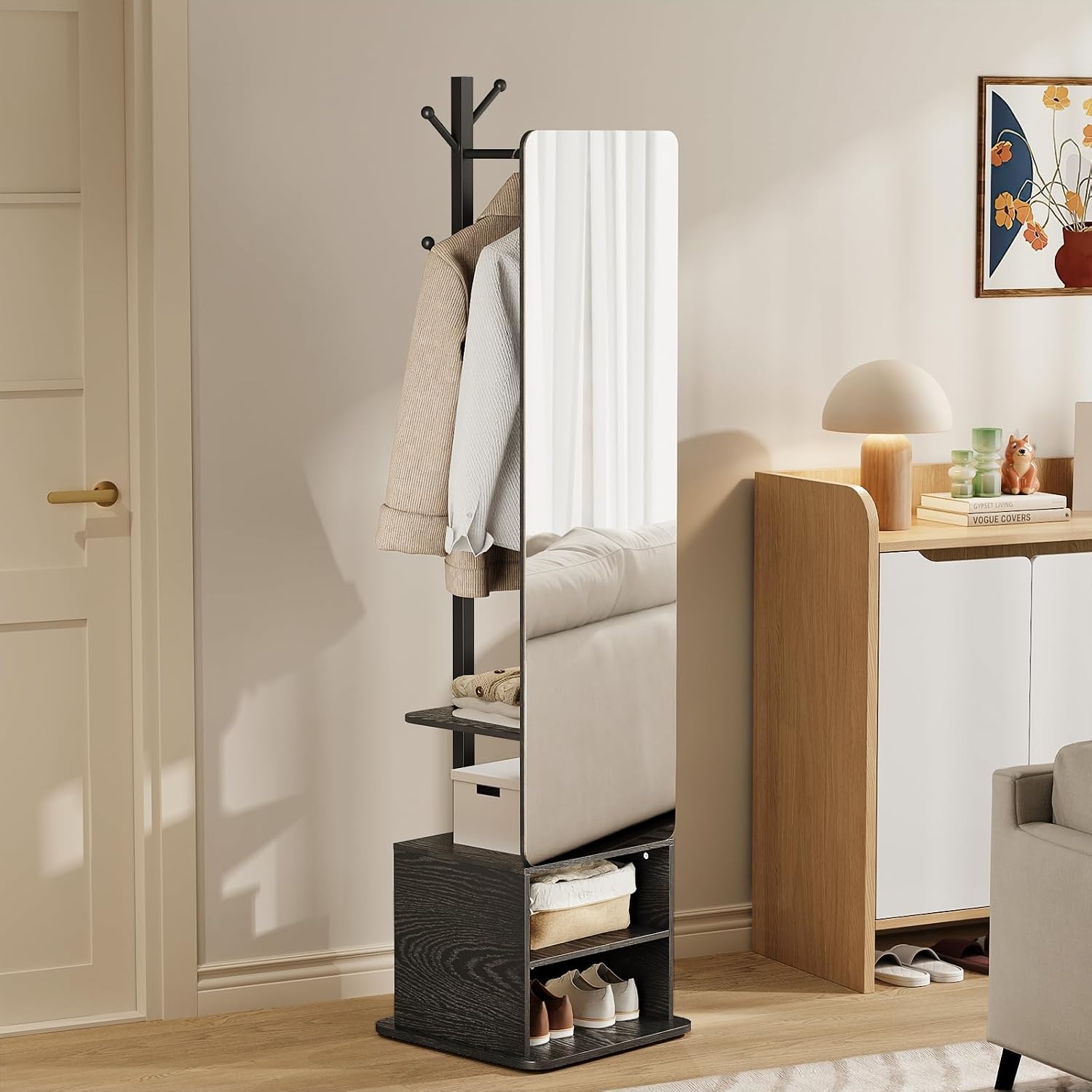Coat Rack Standing - Full Length Mirror with Coat Rack,
