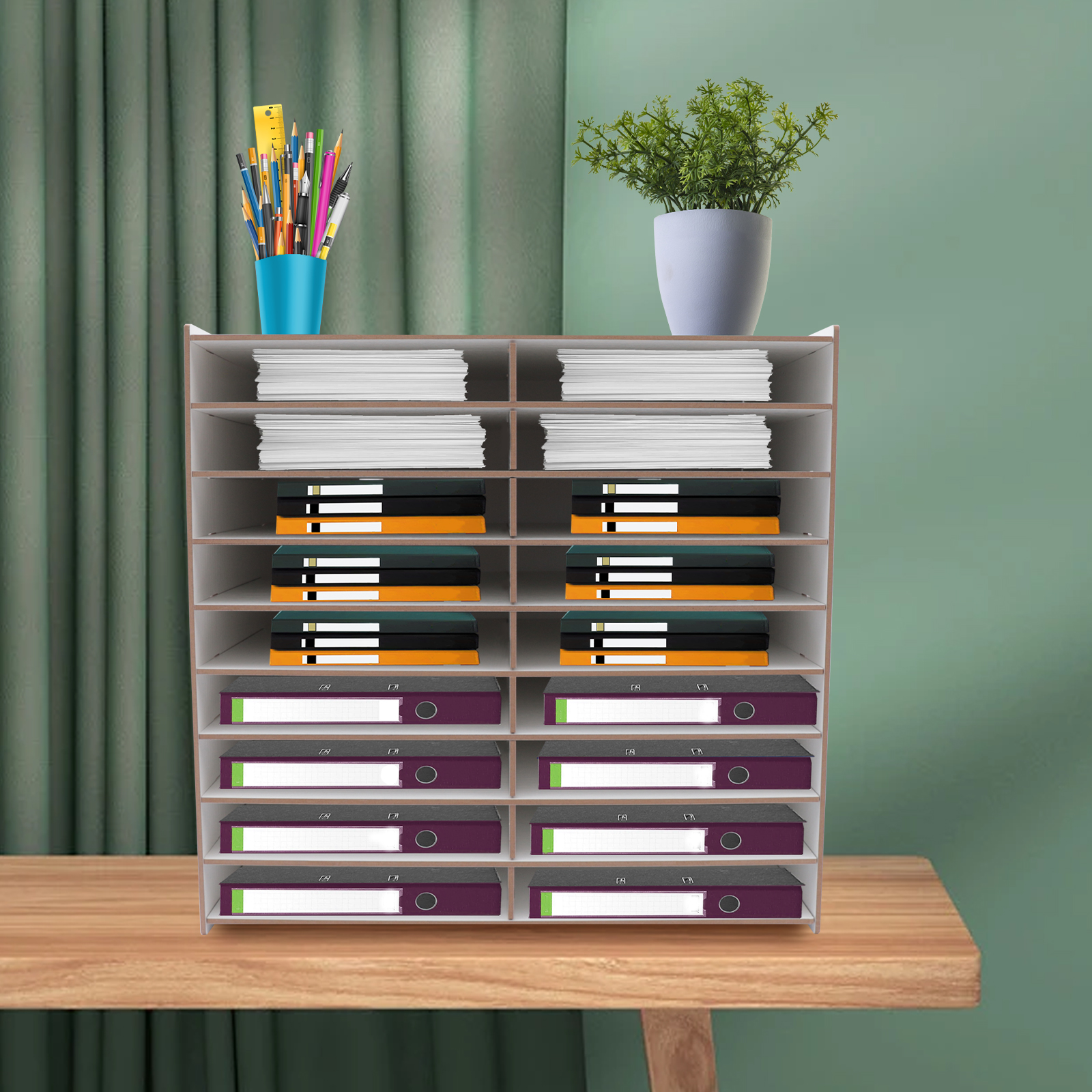 Desktop Filing Tray - 9-Tier Wooden Mail Sorter,18 Compartment Vertical