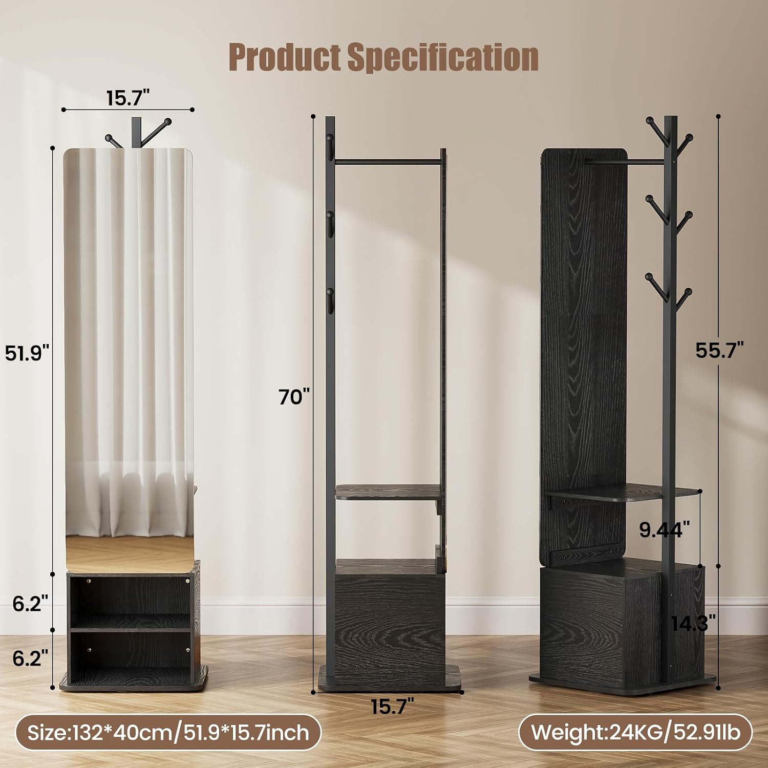 Full Length Mirror with Coat R - Coat Rack Standing 리뷰 및 가격