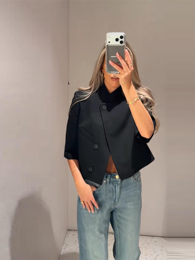 Elegant Women's Black Cropped  - Coat Rack Standing 리뷰 및 가격